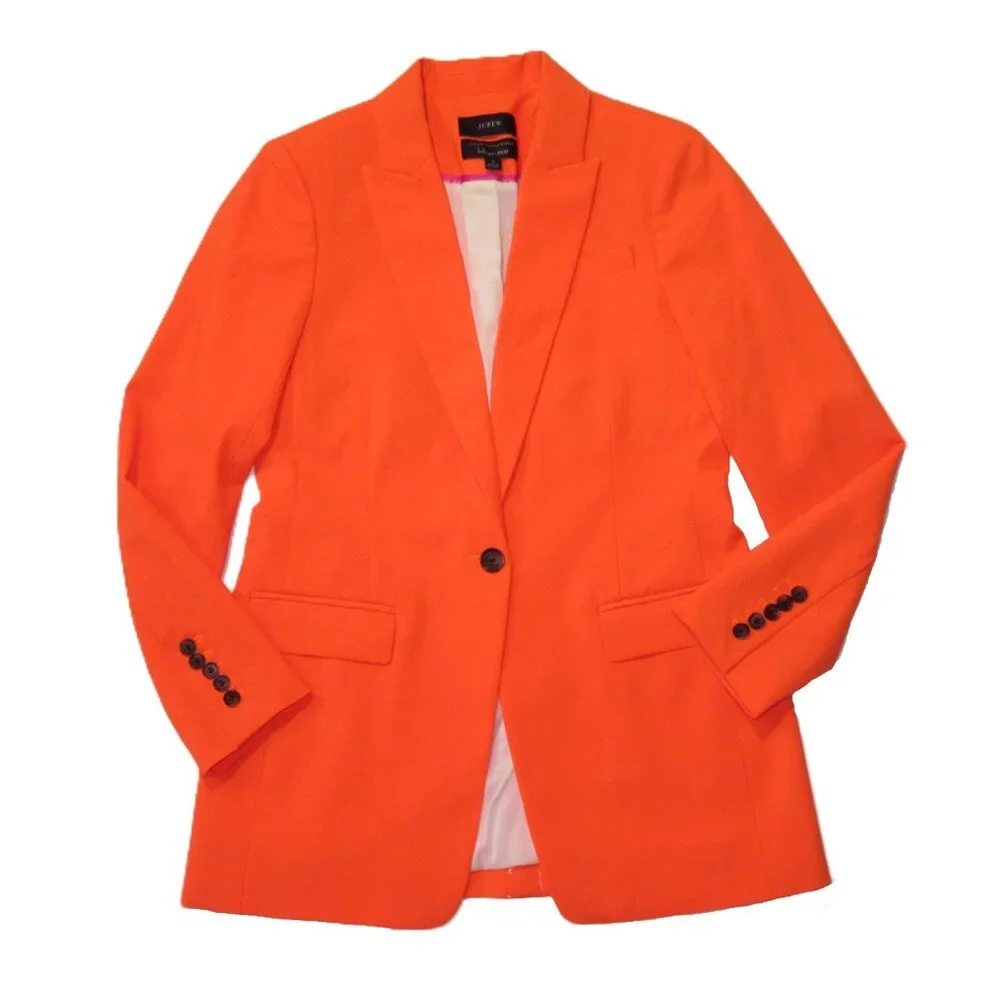 NWT J.Crew Long Parke Blazer in Neon Orange Italian Stretch Wool Jacket 4